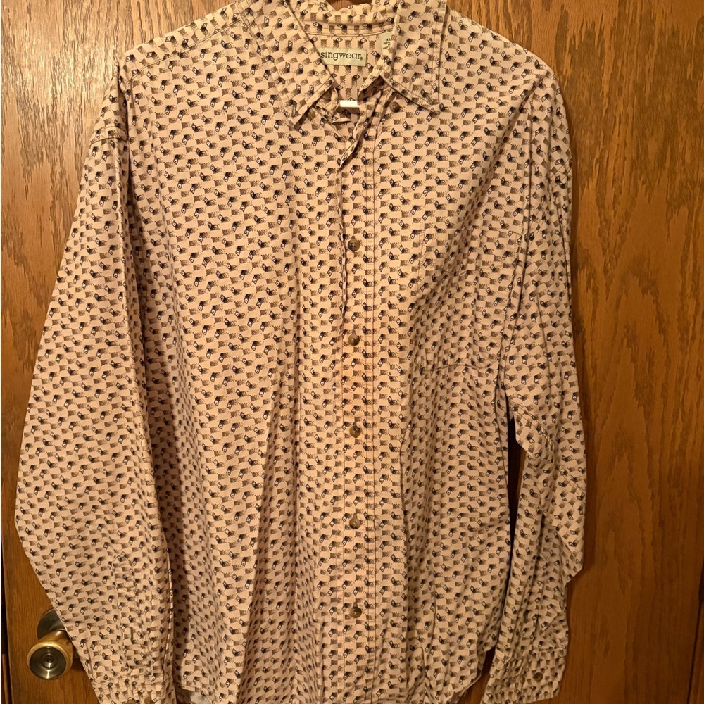 Men's Beige Patterned Dress Shirt